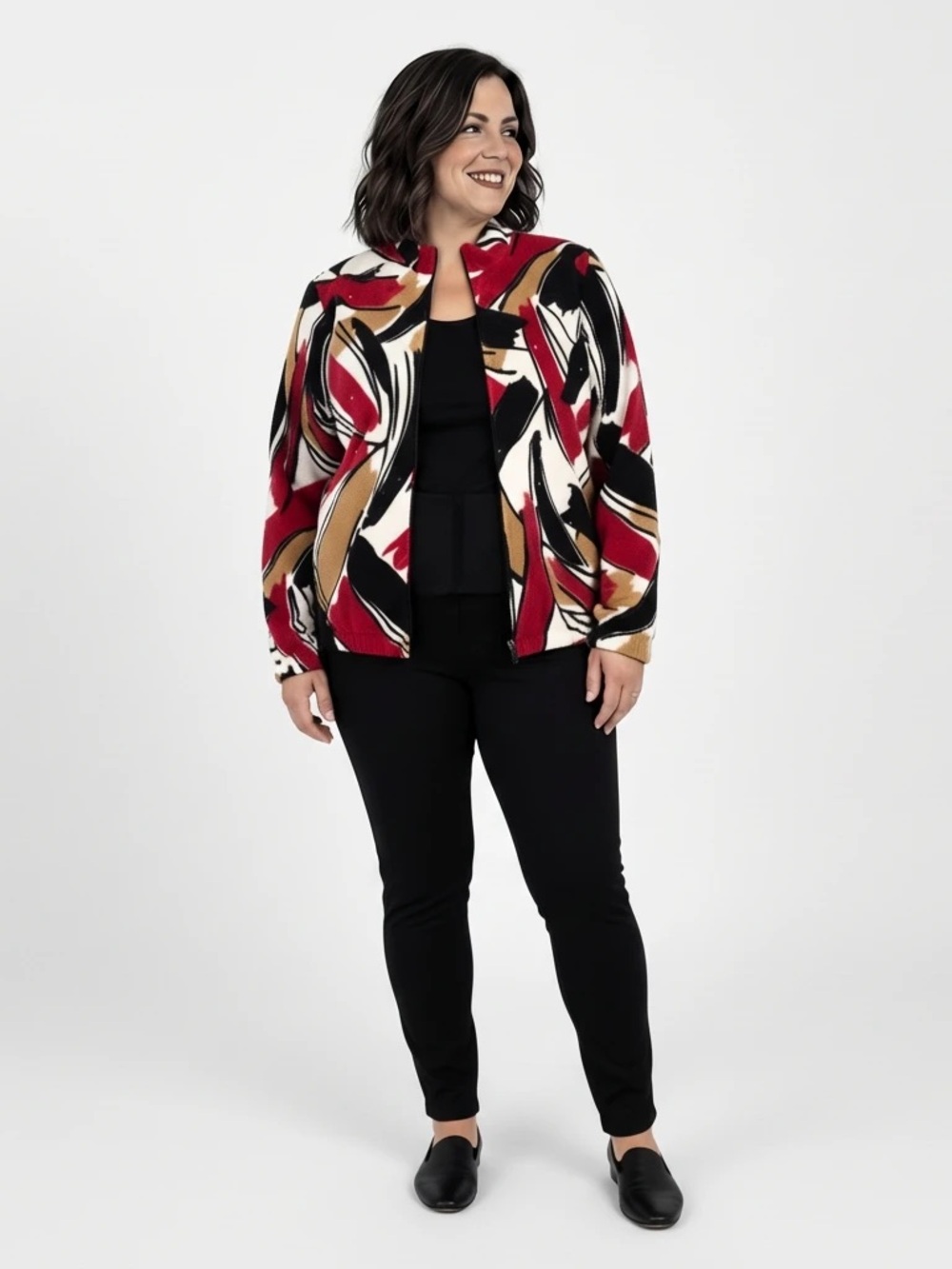 Vintage Alfred Dunner Women’s Large Abstract Brushstroke Full-Zip Fleece Jacket
